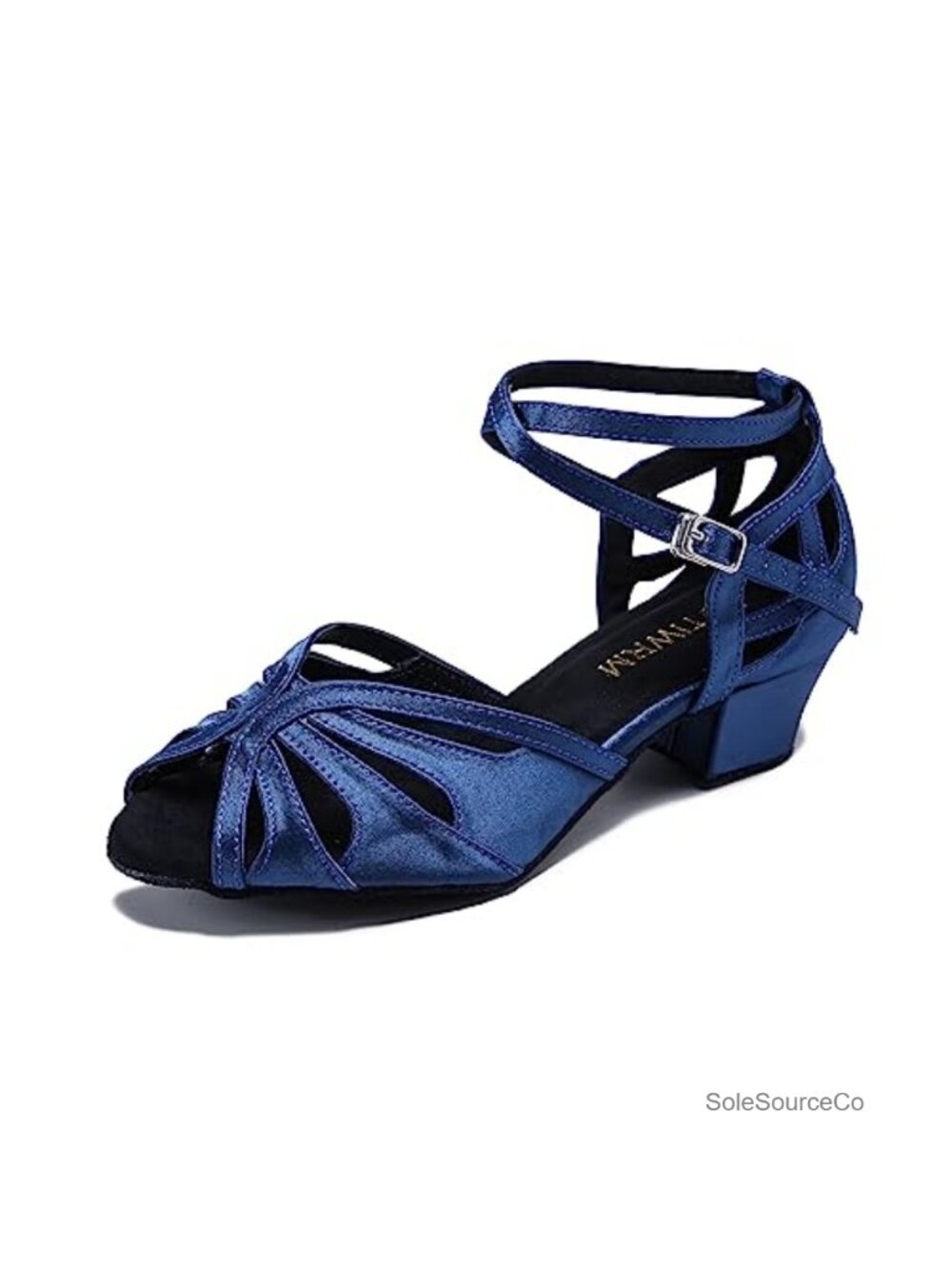 Women's Low Heel Cuban Dance Shoes Satin Peep Toe Practice Footwear